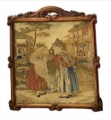 CIRCA 1900 NEEDLEWORK TAPESTRY - in a carved mahogany frame, 57 x 49cms overall