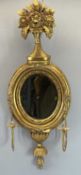 GILT FRAMED WALL MIRROR, French Louis XV style with foliage decoration to the top and candle