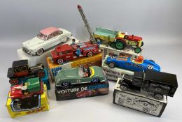 CLOCKWORK & FRICTION ACTION TIN PLATE TOY VEHICLES (8) - to include a tractor with trailer and a