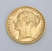 QUEEN VICTORIA YOUNG HEAD GOLD FULL SOVEREIGN, 1871 - 8grms