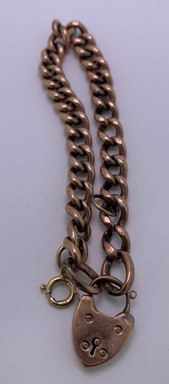 9CT GOLD CURB LINK BRACELET WITH PADLOCK CLASP - 22cms L, 16.5grms