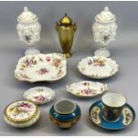 CABINET PORCELAIN - 11 pieces to include a pair of Minton covered vases, 8.5cms H, restored Coalport