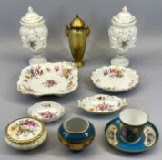 CABINET PORCELAIN - 11 pieces to include a pair of Minton covered vases, 8.5cms H, restored Coalport