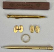 9CT GOLD GENTLEMAN'S CUFFLINKS, A PAIR, 9ct gold wedding band and two gold filled/plated