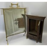 VINTAGE MINIATURE OAK WALL HANGING CORNER CUPBOARD and a Victorian brass with bevelled edge mirror