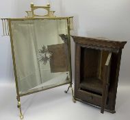 VINTAGE MINIATURE OAK WALL HANGING CORNER CUPBOARD and a Victorian brass with bevelled edge mirror