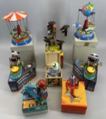 TIN PLATE CAROUSEL & CIRCUS TYPE ACTION TOYS (8) - all with original boxes, all mid to late 20th