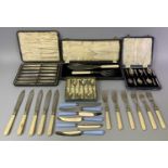 CASED & LOOSE VINTAGE CUTLERY GROUP - including silver handled table knives, EPNS teaspoons, fish