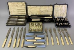 CASED & LOOSE VINTAGE CUTLERY GROUP - including silver handled table knives, EPNS teaspoons, fish