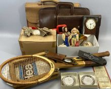 MIXED GROUP OF COLLECTABLES - to include Slazenger and Dunlop tennis rackets, leather holdalls,