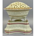 GRAINGER & COMPANY WORCESTER POTPOURRI - the reticulated lid sitting on a three footed middle