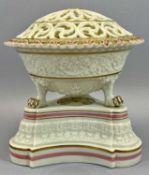 GRAINGER & COMPANY WORCESTER POTPOURRI - the reticulated lid sitting on a three footed middle