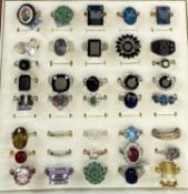 T G G C HARD & SEMI-PRECIOUS STONE SET DRESS RINGS (30) PLUS 6 OTHERS - all but one stamped '925',