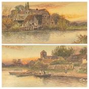 I CLIFFORD 19th century watercolours, a pair - two river scenes with workmen, buildings and both