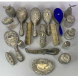 SILVER BACKED & OTHER DRESSING TABLE ITEMS and silver topped bottles, ETC, a mixed group including