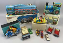 20TH CENTURY TIN PLATE VEHICLE TOYS - having friction and clockwork operation, 11 items to include