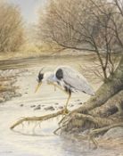 MAX A S HAMBLEM watercolour - A Heron, signed, 55 x 37cms