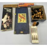 VICTORY DRAUGHTS BOARD, boxwood and ebony chess pieces, vintage Vic-toy Mastermind game, boxed