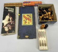 VICTORY DRAUGHTS BOARD, boxwood and ebony chess pieces, vintage Vic-toy Mastermind game, boxed