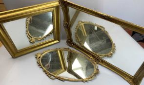 GILT FRAMED WALL MIRRORS (3) - to include a metal framed oval example, 66 x 40cms, rectangular