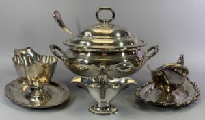 EPNS SOUP TUREEN & COVER WITH LADLE - Marked 'George Hotel, Criccieth' and three various sauce