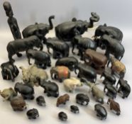 CARVED EBONY, POTTERY & OTHER COMPOSITION ELEPHANTS COLLECTION