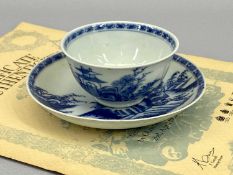 NANKING CARGO TEA BOWL & SAUCER - Ch'ing Dynasty blue and white decorated export porcelain,