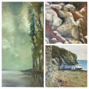 OIL PAINTING ASSORTMENT (3) to include impressionist landscape initialled 'MJB', 39 x 65cms, MARY