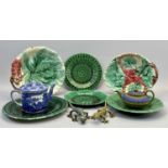 GREENLEAF & MAJOLICA PLATES, Wedgwood and Cauldon teapots and two boxed Golden Pond Collection