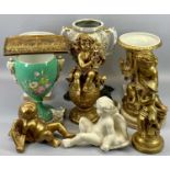 CONTINENTAL CAMPANA STYLE & OTHER VASES - with a quantity of gilt and other cherub style figurines