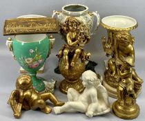 CONTINENTAL CAMPANA STYLE & OTHER VASES - with a quantity of gilt and other cherub style figurines