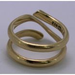 GEORG JENSEN 18 CT GOLD DOUBLE HOOP, OPEN ENDED DRESS RING - Size O-P, 10grms