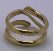 GEORG JENSEN 18 CT GOLD DOUBLE HOOP, OPEN ENDED DRESS RING - Size O-P, 10grms