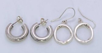 925 SILVER LOOP EARRINGS, TWO PAIRS - 3.5grms and 8.3grms respectively