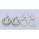 925 SILVER LOOP EARRINGS, TWO PAIRS - 3.5grms and 8.3grms respectively