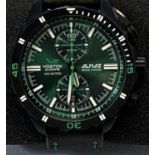 VOSTOK EUROPE ALMAZ SPACE STATION GREEN CHRONOGRAPH - black stainless steel case with leather strap,