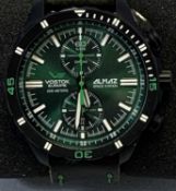 VOSTOK EUROPE ALMAZ SPACE STATION GREEN CHRONOGRAPH - black stainless steel case with leather strap,