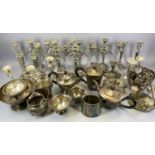 MIXED EPNS & OTHER METAL WARE - to include various candlesticks and candelabra, three piece EPNS