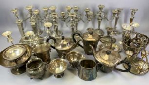 MIXED EPNS & OTHER METAL WARE - to include various candlesticks and candelabra, three piece EPNS