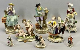 SITZENDORF & OTHER CONTINENTAL PORCELAIN CABINET FIGURINES (8) - 19.5cms H the tallest