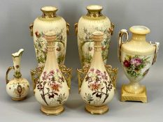 ROYAL BONN BLUSH VASES, A PAIR - 33cms tall, a pair of R H Austria vases, 29cms tall, two other