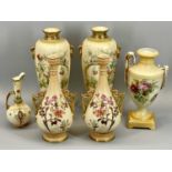 ROYAL BONN BLUSH VASES, A PAIR - 33cms tall, a pair of R H Austria vases, 29cms tall, two other