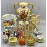 LARGE VINTAGE TWO HANDLED VASE - with a mixed pottery and glassware collection to include two Mary