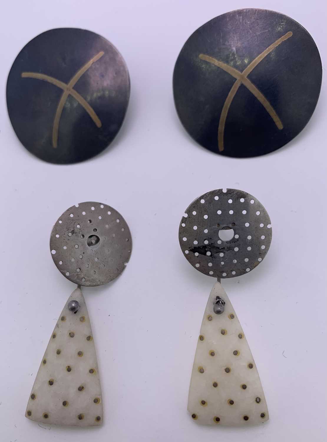 WHITE METAL DISC TYPE EARRINGS, A PAIR - 3.3cms diameter, 7.7grms (no marks) and a pair of