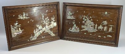 CHINESE HARDWOOD MOTHER OF PEARL INLAID PANELS (2) - 42.25 x 62.5cms and 63.5cms