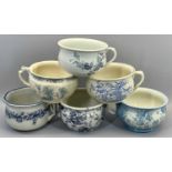 CHAMBER POTTY PLANTER POTS (6) - in various blue and white patterns, one back stamped 'Bute' by
