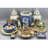 CHINA ASSORTMENT - to include a pair of lidded Continental vases, 35cms tall, a Wedgwood Ferrara