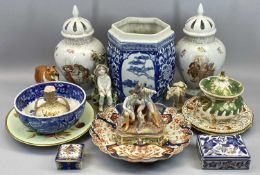 CHINA ASSORTMENT - to include a pair of lidded Continental vases, 35cms tall, a Wedgwood Ferrara