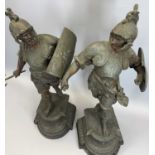 CLASSICAL STYLE SPELTRE WARRIOR FIGURINES, A PAIR - 60cms H the tallest