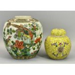 CHINESE GINGER JARS x 2 - Early 20th Century with exotic bird decoration